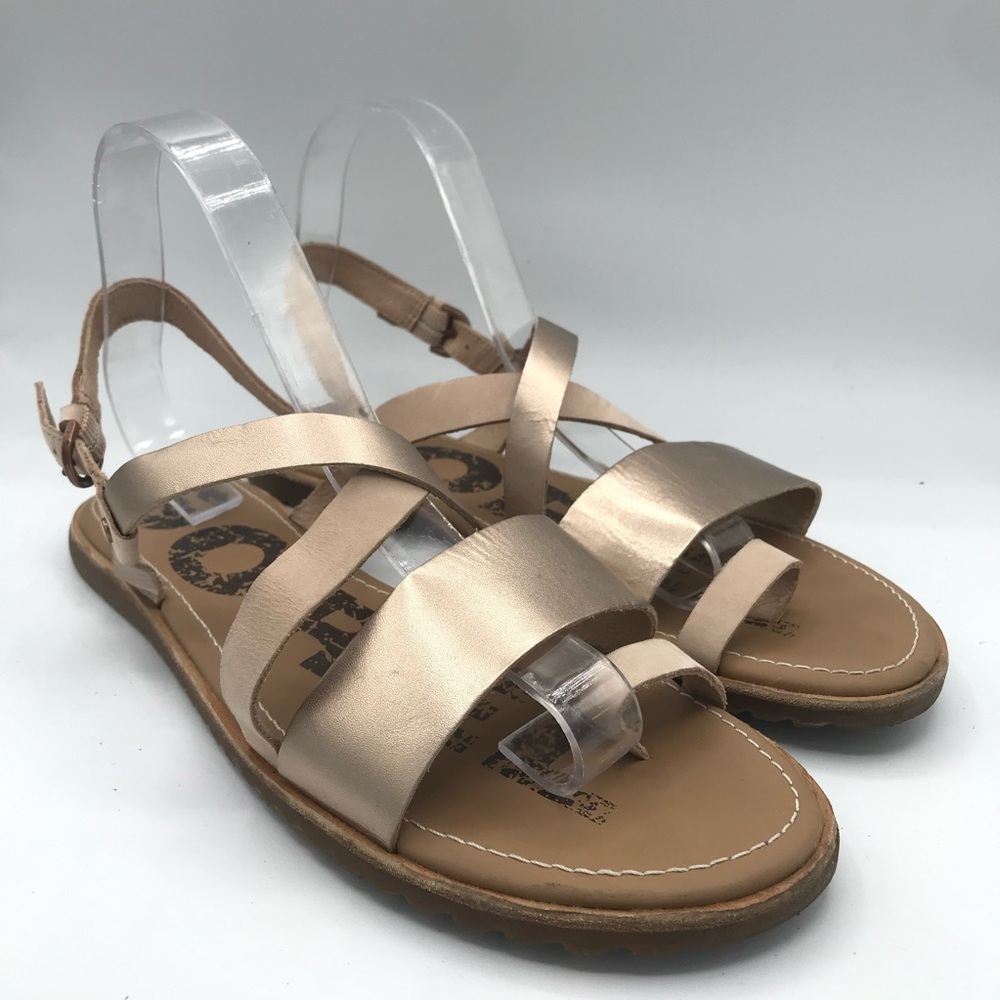 Sorel Ella Criss Cross Leather Sandals Women's Sz 10 Bronze Tan Metallic Strap